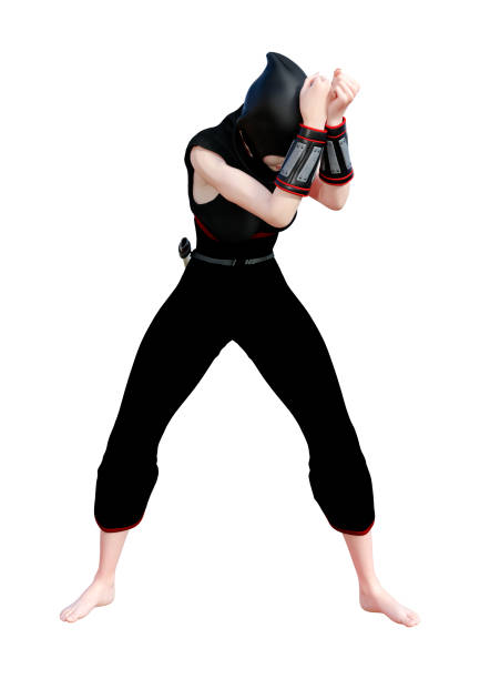 istock 3D illustration female ninja on white 1049895398