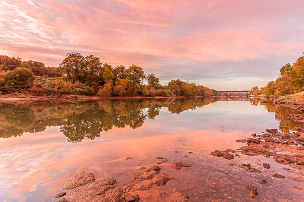 Pink Sunset Sky over the Chattahoochee River stock photo