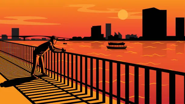 Vector illustration of Sunset at Riverside