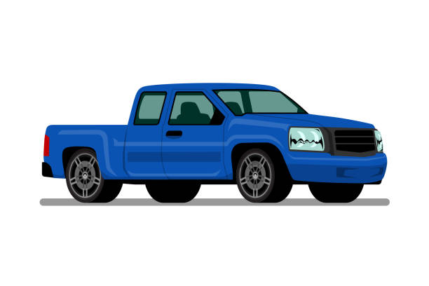 isolierte blauen pickup-truck, dieselmotor fahrzeug auf weißem hintergrund. vektor-illustration-design. - pick up truck illustrations stock-grafiken, -clipart, -cartoons und -symbole