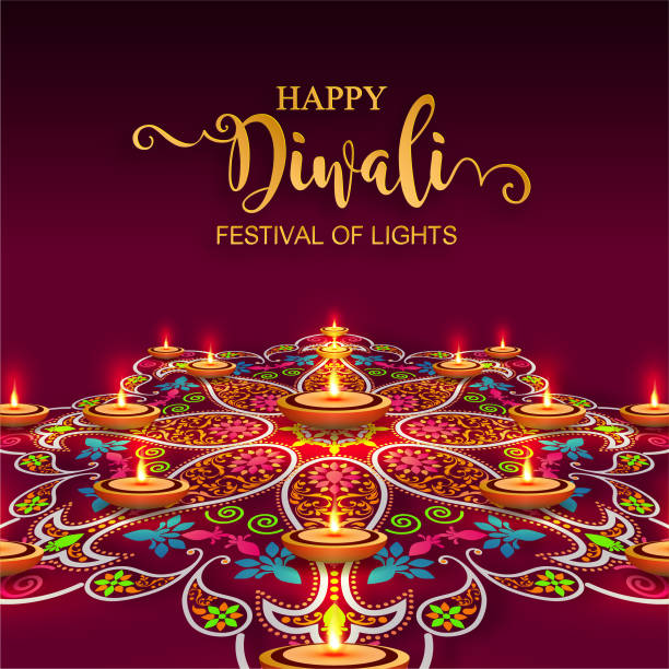 illustrazioni stock, clip art, cartoni animati e icone di tendenza di buona carta del festival diwali con diya d'oro fantasia e cristalli su colore carta sfondo. - diwali