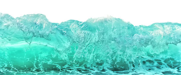 istock Big light blue stormy sea wave isolated on white background. Climate nature concept. Front view 1049919892