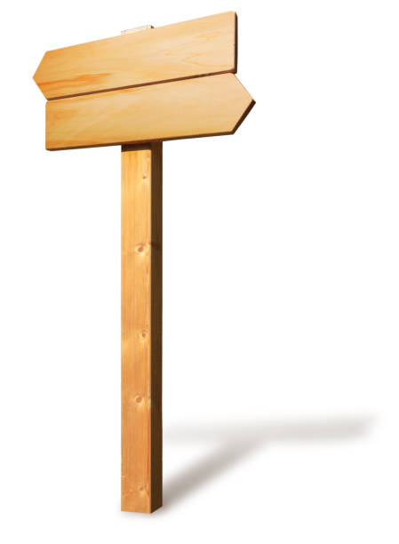 istock Wooden post for road signs. Double direction. Isolated on white background. 1049920028
