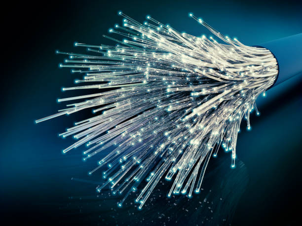 conexión de alta velocidad de tecnología de información - fiber optic computer network communication blue fotografías e imágenes de stock