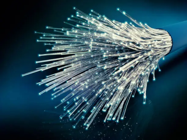 Optic fiber cable connection, 3D rendering