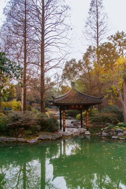 istock Traditional Chinese pavilion by water 1049926602