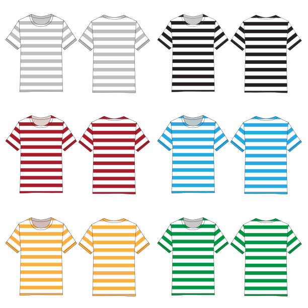 Vector template for Striped Tees Vector template for unisex striped t-shirts. striped shirt stock illustrations