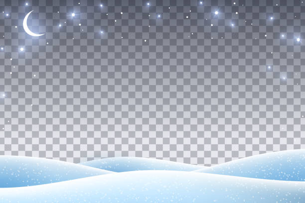 Winter landscape with empty space Winter landscape with empty transparent space for 2019 Happy New Year and Merry Christmas Design. Vector illustration. Night sky with stars and crescent, snow drifts. north pole stock illustrations