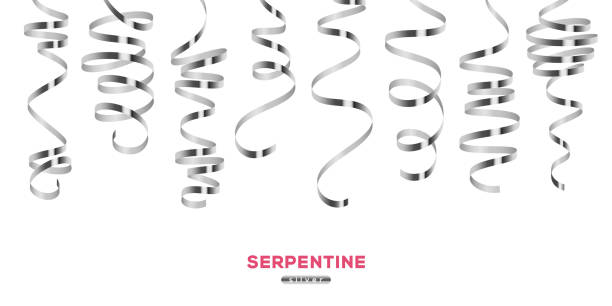 serpentin auf weiß glänzend silber - greeting card blank three dimensional shape invitation stock-grafiken, -clipart, -cartoons und -symbole