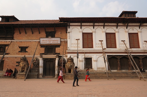 National Art Museum with earthquake supports, Bhaktapur, Nepal March 2018