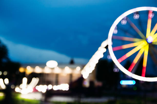 istock Night lights on the rides in the blurring 1049939248