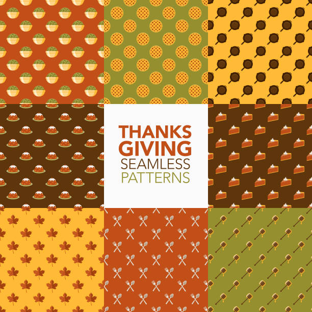 ilustrações de stock, clip art, desenhos animados e ícones de thanksgiving seamless pattern set - pumpkin autumn pattern repetition