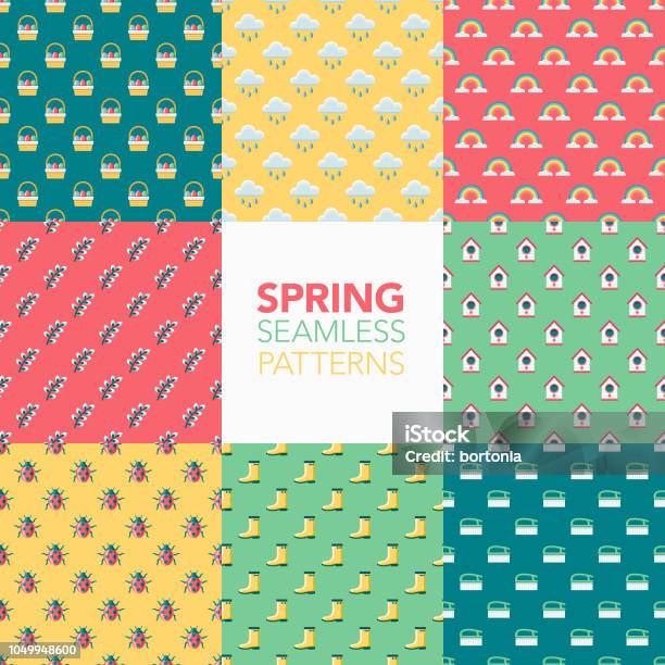 Spring Seamless Pattern Set Stock Illustration - Download Image Now ...