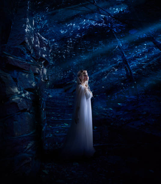 istock Elf girl in night forest version 1049952102