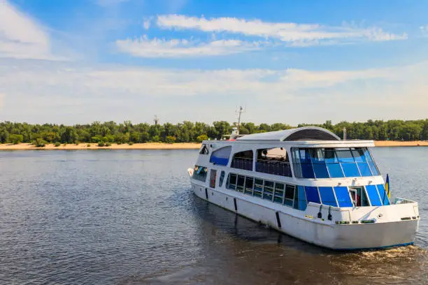 Tourist ship sailing on the Dnieper river in Kiev