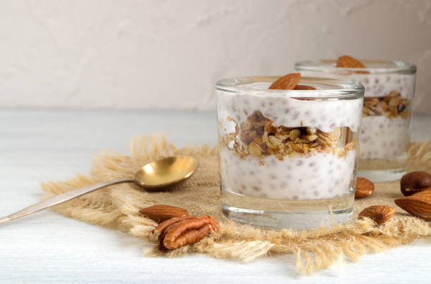 istock Natural yogurt with Chia seeds and granola. 1049972982