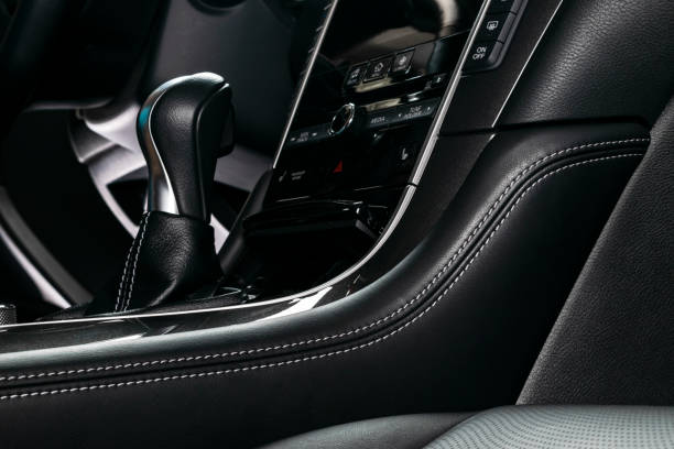 istock Car inside. Interior of a car. Comfortable leather seats. Perforated leather. Car interior details. Car detailing 1049982272