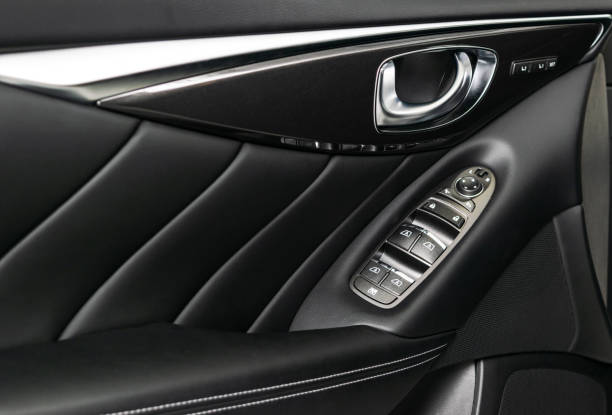 istock Car inside. Interior of a car. Comfortable leather seats. Perforated leather. Car interior details. Car detailing 1049982434