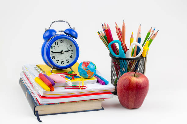 istock School and office equipment. Colorful stationery background. 1049988366