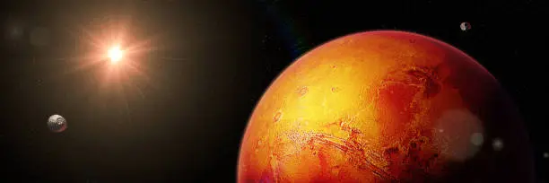 artist's interpretation of the red, outer space planet panorama banner