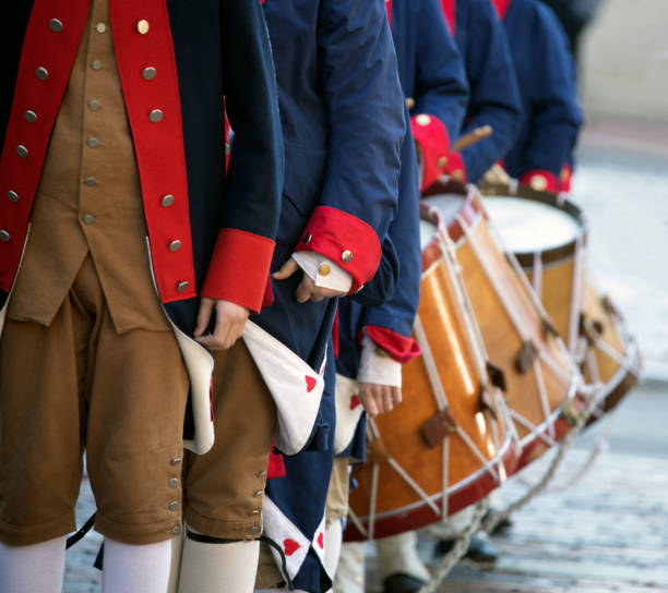 Colonial United States Colonial United States outfits and drum corps. colonial style stock pictures, royalty-free photos & images