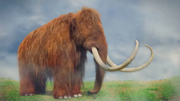 huge ice age animal in grassy wilderness