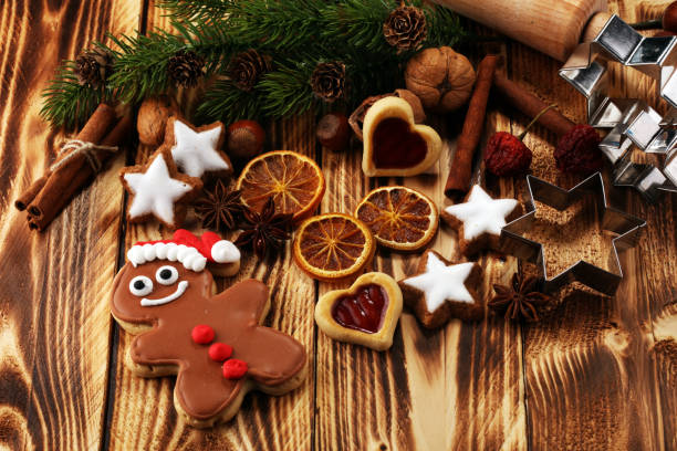istock Baking christmas cookies. Typical cinnamon stars bakery with spices. xmas decoration 1050000802
