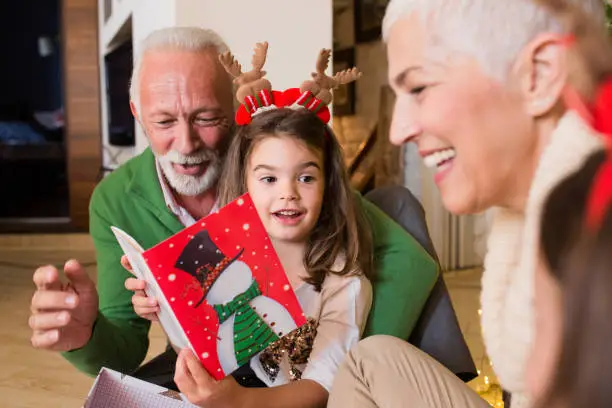 Photo of Happy family reading Christmas card