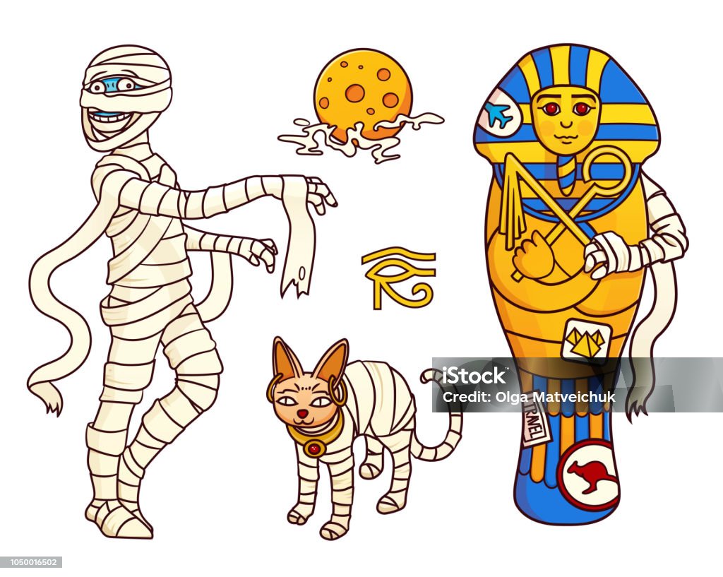 Cartoon Halloween Characters Set Of Images Mummymoonsphinx Cat And  Sarcophagus Stock Illustration - Download Image Now - iStock
