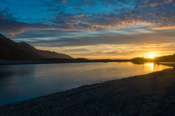 Beautiful sunset at Matanuska river, Palmer Alaska