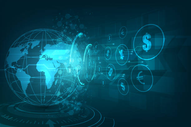 peněžní převod. globální měna. burza. stock vektorová ilustrace. - globální finance finance stock ilustrace
