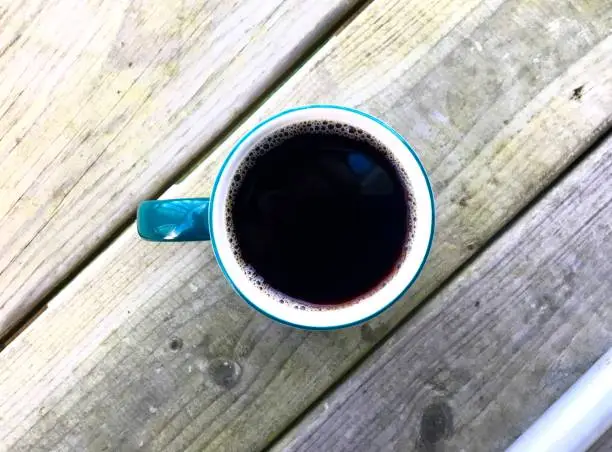 Freshly brewed coffee on my Indiana porch.
