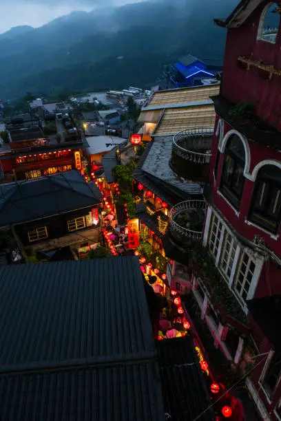 Jiu Fen, nested in the highland mountains, 30km away from Taipei. When the darkness falls, traditional chinese lanterns light up the old street, also warm the late autumn