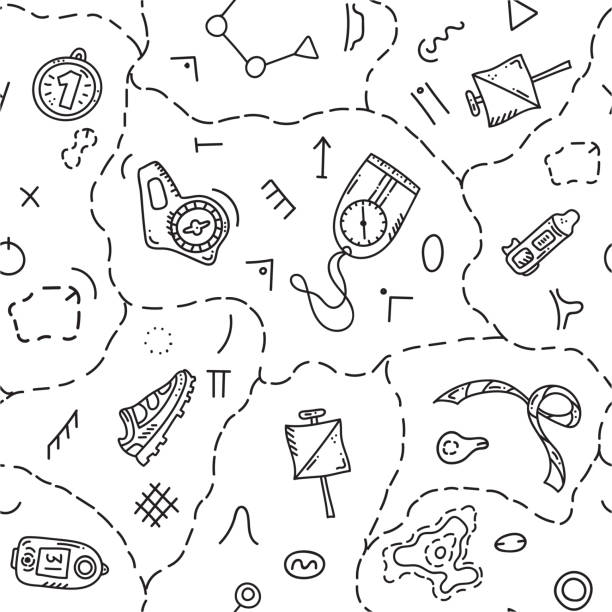 sprzętu sportowego na orientację. ilustracja wektorowa - compass orienteering direction outdoors stock illustrations