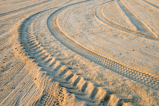Wheel tracks on beach, Long Branch, New Jersey, USA