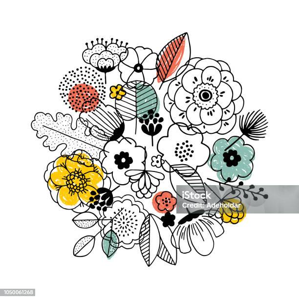 Composizione Bouquet Di Fiori Grafica Lineare Sfondo Floreale Stile Scandinavo Illustrazione Vettoriale - Immagini vettoriali stock e altre immagini di Fiore