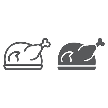 Roast turkey line and glyph icon, meat and food, chicken sign, vector graphics, a linear pattern on a white background, eps 10.