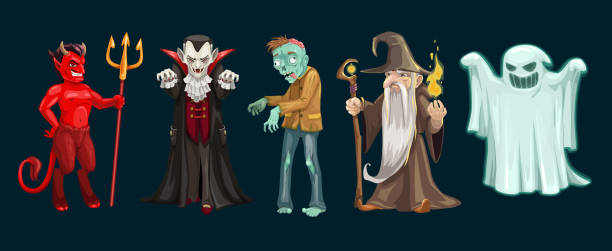 Halloween ghost, vampire and zombie characters Ð¿ÐµÑÑÐ¾Ð½Ð°Ð¶Ð¸ ÑÑÐ»Ð»ÑÐ¸Ð¾Ð½. Ð¿ÑÐ°Ð·Ð´Ð½Ð¸Ðº. ÑÐµÑÑ, Ð´ÑÐ°ÐºÑÐ»Ð°, Ð·Ð¾Ð¼Ð±Ð¸, Ð¼Ð°Ð³ ,Ð¿ÑÐ¸Ð²Ð¸Ð´ÐµÐ½Ð¸Ðµ demon fictional character illustrations stock illustrations