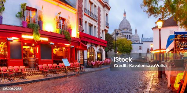 Montmartre In Paris France Stock Photo - Download Image Now - Paris - France, Cafe, Montmartre