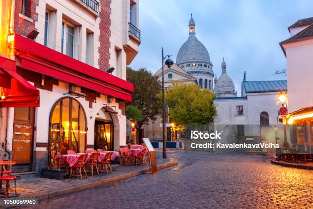Montmartre In Paris France Stock Photo - Download Image Now - Paris - France, Cafe, Montmartre
