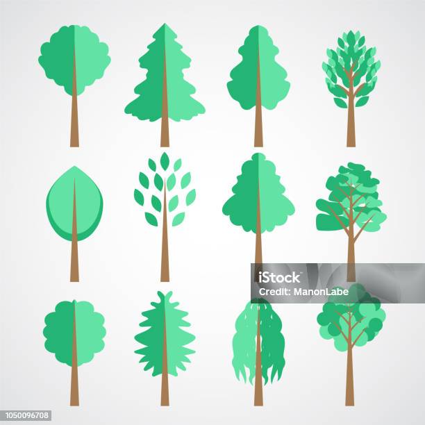 Flat Paper Style Trees Vector Set For Landscapes Designs And Navigation Maps Isolated On White Pollution Wood Resources Plant Type Theme Details Illustration Park Or Forest Territory Planning Stock Illustration - Download Image Now