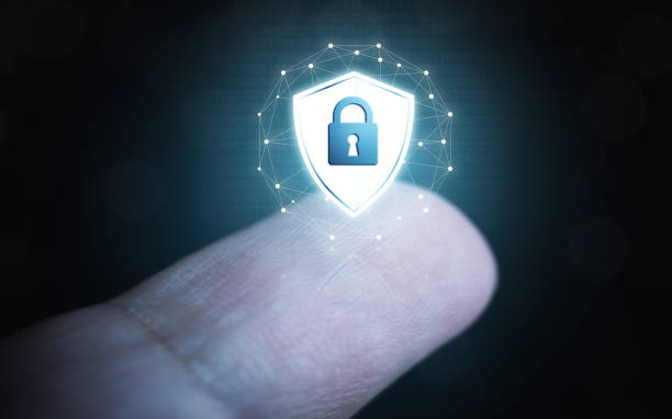 istock Fingerprint protection leaning on control glass for biometric scan identity security data personal privacy 1050099136