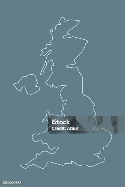 Uk Without Labels Blue United Kingdom Or Uk Map Without Divisions With Borders On Dark ...