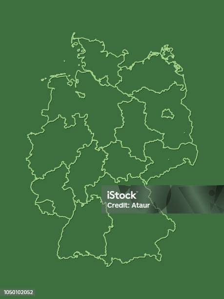 A Green Germany Map With Border Lines Of Different States And Shading On Dark Background Stock Illustration - Download Image Now