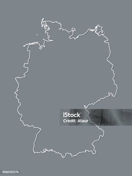 A Black And White German Map With Single Border Line And Shading On Dark Background Stock Illustration - Download Image Now