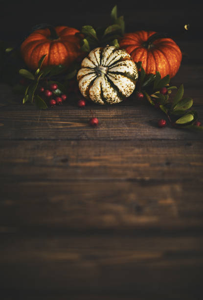 istock Thanksgiving background with pumpkin variety and berries 1050116782