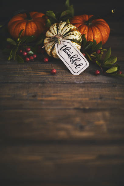 istock Pumpkin assortment still life and thankful message 1050119100