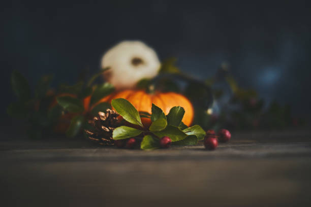 istock Thanksgiving background with pumpkin assortment and berries 1050119340