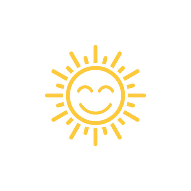 sun icon vector smile sun mono line style, vector icon happiness stock illustrations