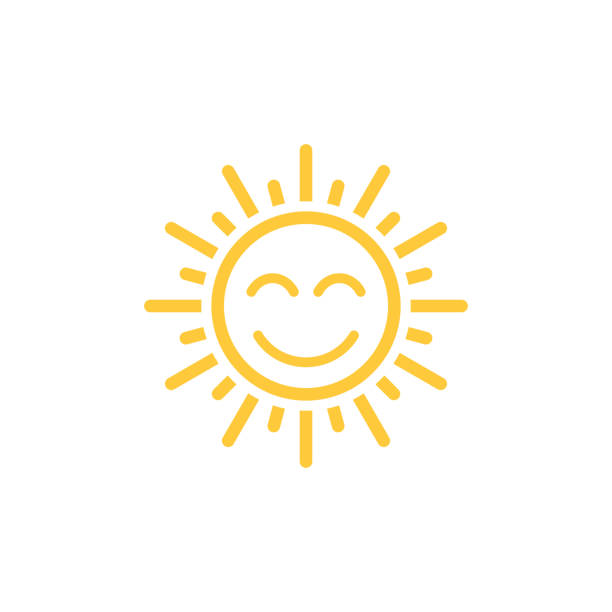 sun icon vector smile sun mono line style, vector icon on top of the world stock illustrations